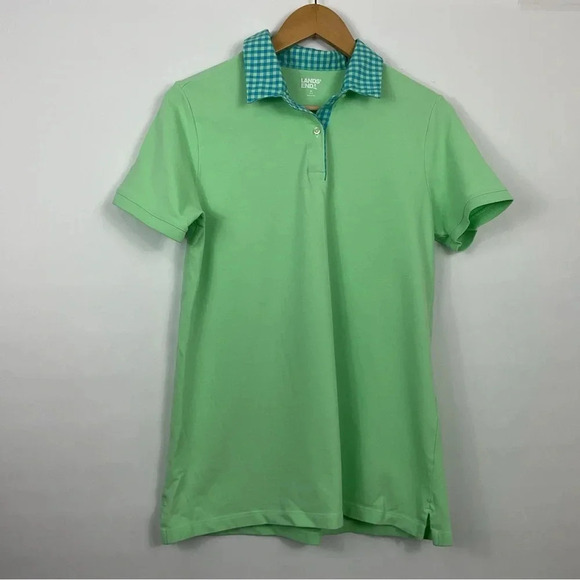 Lands End Checkered Collar‎ Short Sleeve Polo Shirt Size M 10-12 - Picture 1 of 5